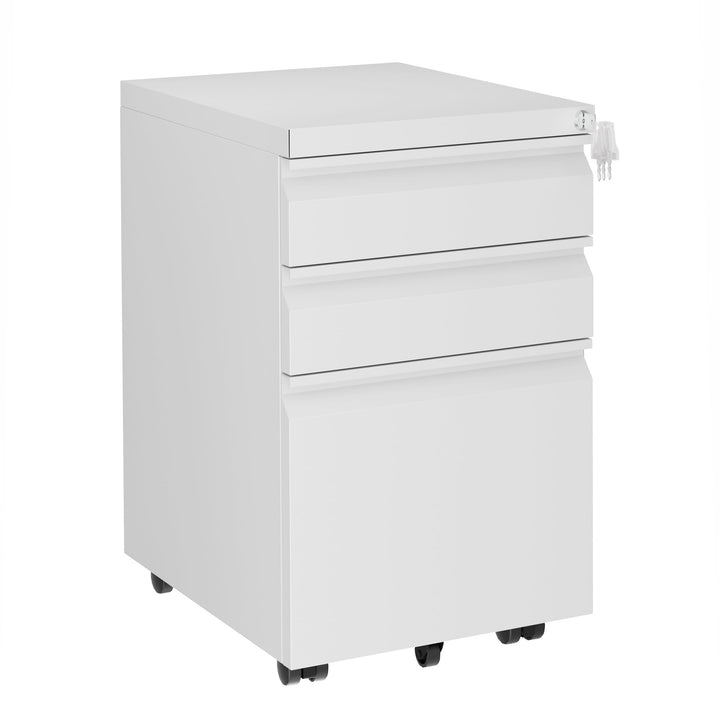 Rollcontainer, Aktenschrank Abschliessbar mit 4 Schlüsseln, Aktenschrank unter Schreibtisch, mit 3 S