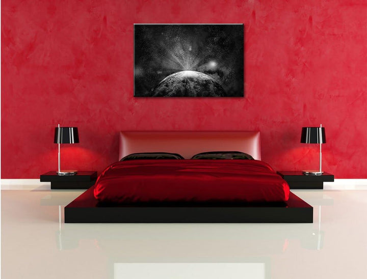 Pixxprint Sicht vom Mond auf die Erde / 100x70cm Leinwandbild bespannt auf Holzrahmen/Wandbild Kunst