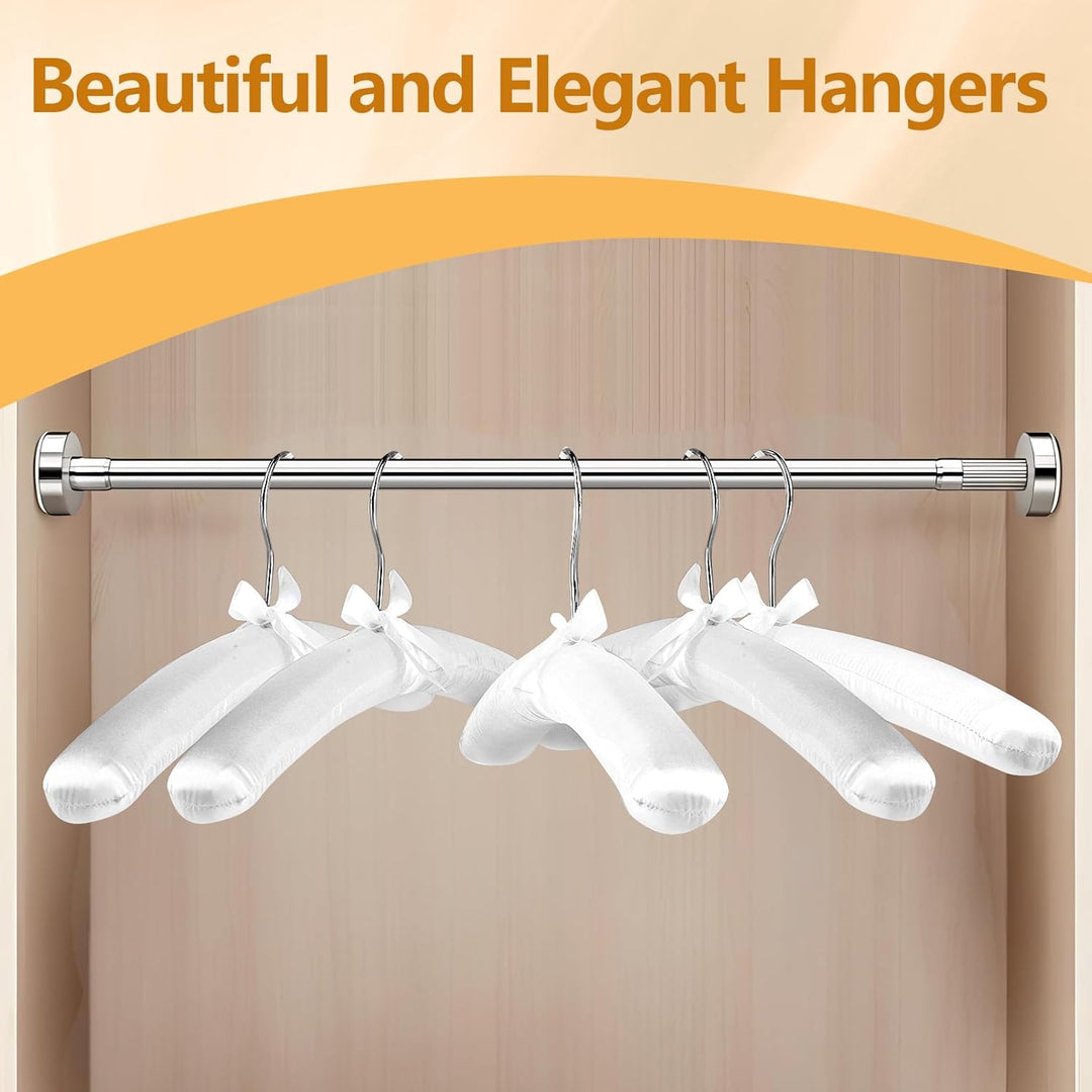 Jeffbaubl 10 Stück Kleiderbügel Satin, Grosse gepolsterte Dicke Kleiderbügel, 360° drehbarer Haken,