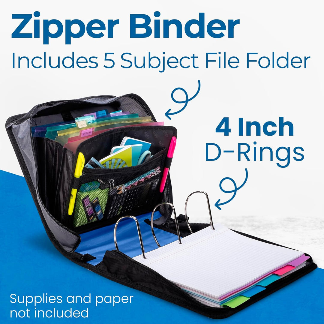 Case-it D-186 The King Size Zip Tab Zipper Binder – 10,2 cm D-Ringe – 5 Fächer – mehrere Taschen – 8