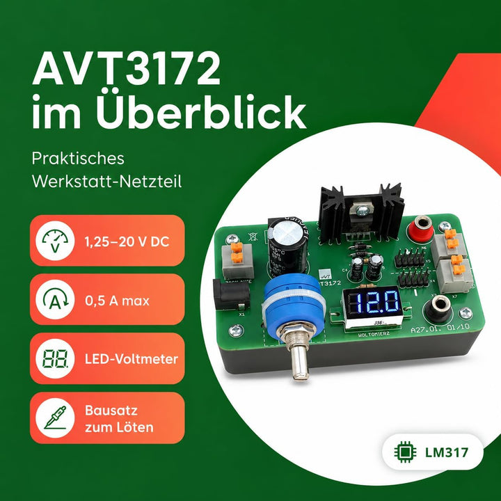 AVT3172 KIT DIY, Praktisches Werkstatt Netzteil, Bausatz, Elektronik-Bastelkit, Übungsplatine für An