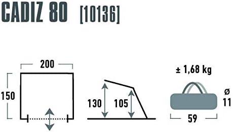High Peak Strandmuschel Cadiz 80, UV 80 Sonnenschutz nach 801 Standard, Strandzelt, Windschutz mit 4