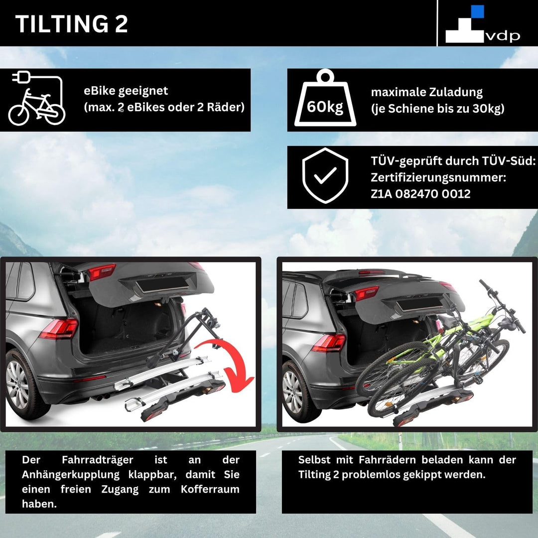 VDP eBike Fahrradträger für Anhängerkupplung Fahrrad Heckträger Radträger - Tilting 2 - Fahrradträge