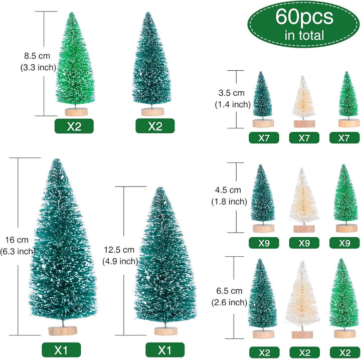 MELLIEX 60 Stück Miniatur Weihnachtsbaum Künstlicher Mini Modell Weihnachtsbaum Kunststoff Winter Or