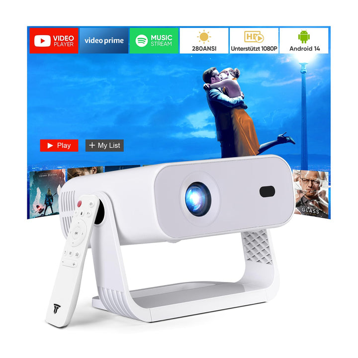 Wielio Neuer Smart Mini Beamer Integrierte APP, Android 14, Unterstützt 1080P und 4K-Dekodierung,Aut