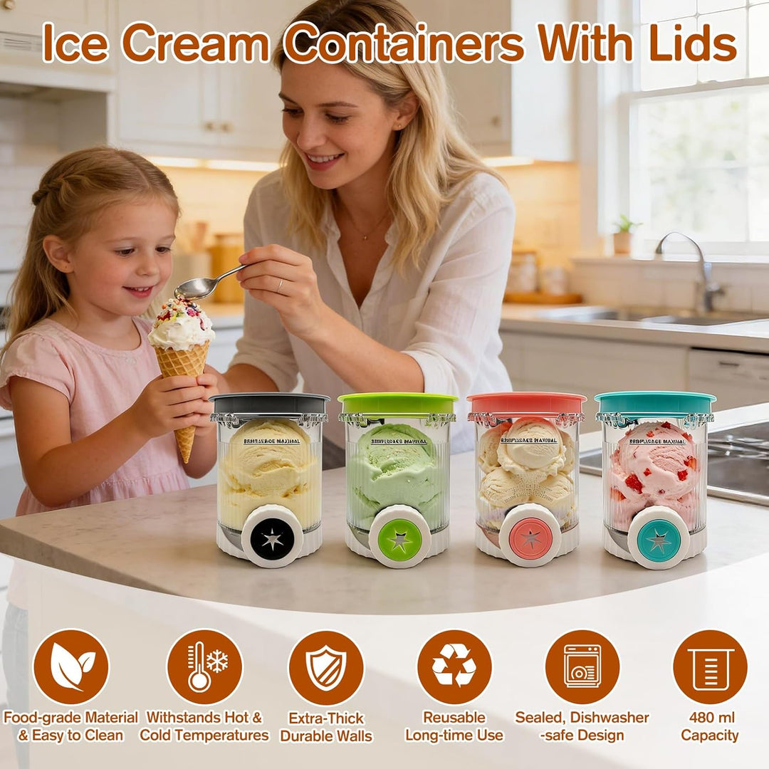 4 Stück Creami Behälter Kompatibel mit Ninja Swirl NC700 NC701, 480ml Eisbehälter für NC700 & NC701