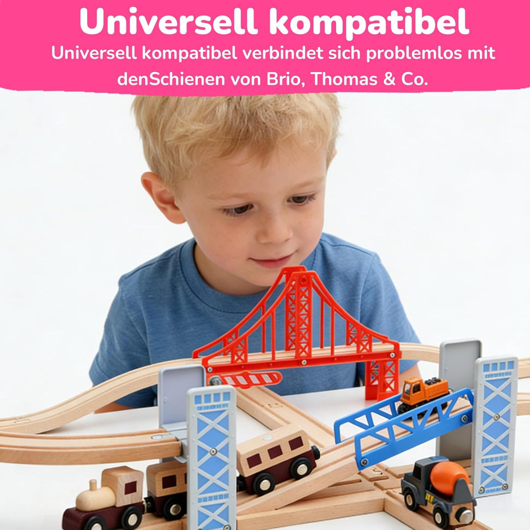 Holzeisenbahn Zubehör, Holz Eisenbahn Brückenspielzeug, Holz Eisenbahn Kinder Zug Spielzeug, Kompati