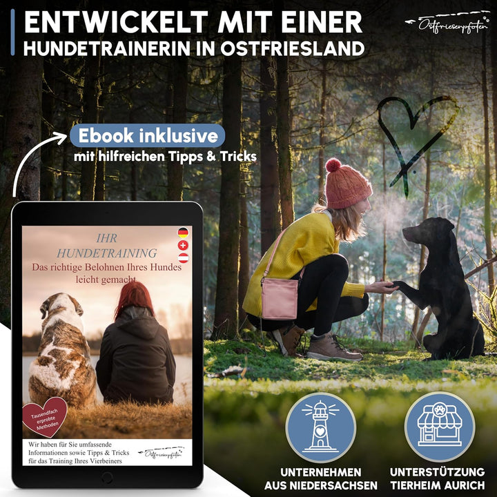 Ostfriesenpfoten® Leckerlibeutel 'Frieda' für Hunde aus hochwertigem Kunstleder - Altrosa Grösse M -