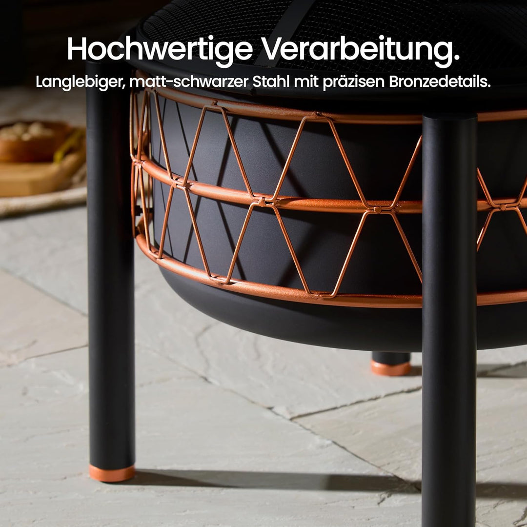 VonHaus Feuerstelle – 2-in-1 Feuerschale mit BBQ-Grill für Garten, Terrasse und Outdoor, aus schwarz