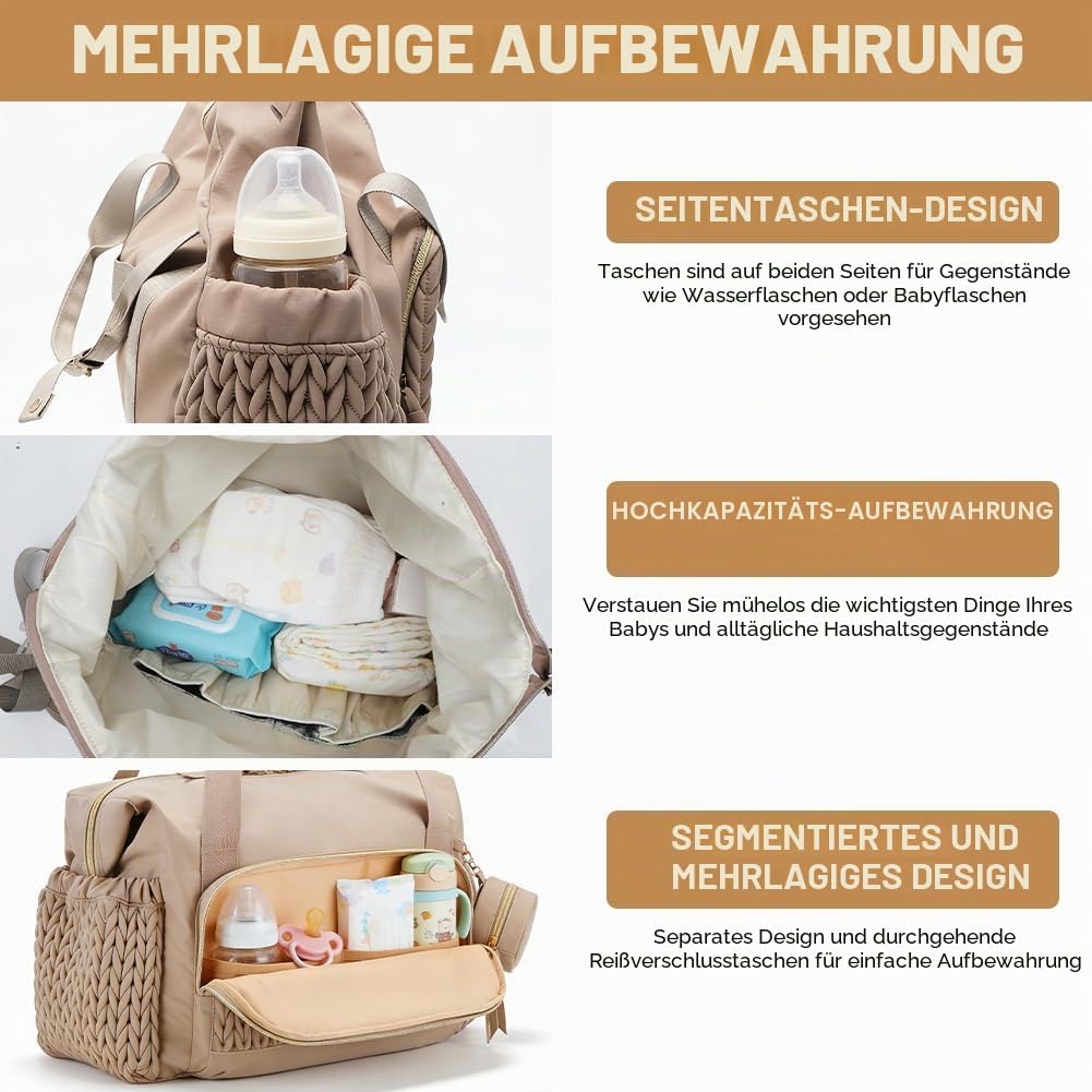 Wickeltasche gross - Multifunktionale Baby Wickeltasche für Mama mit Schnulleretui, wasserdicht, gro