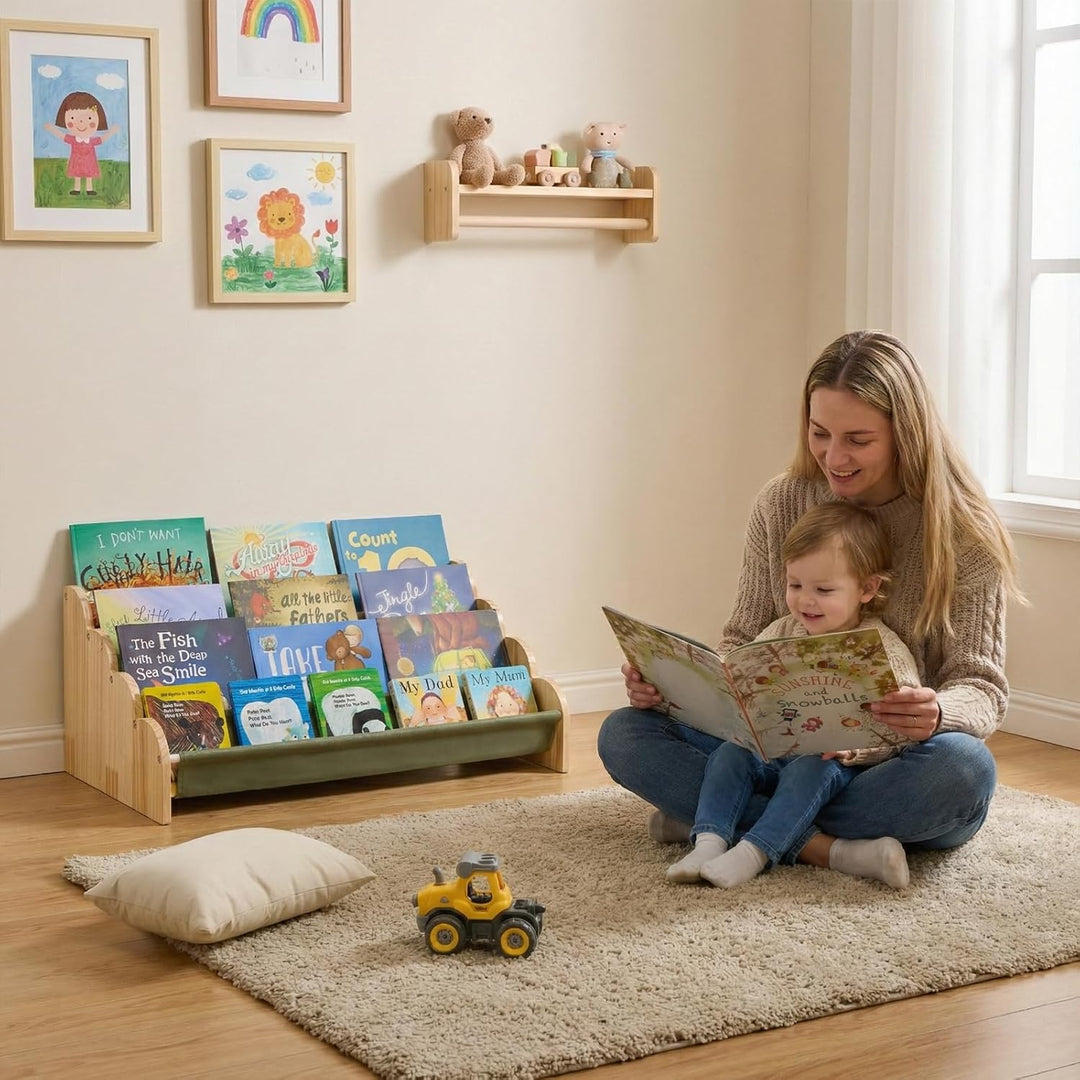 Puricon 4-stufiges Kinderbücherregal, Kinderregal Bücher Regal für Kleinkinder mit Tiefenfächern Wel