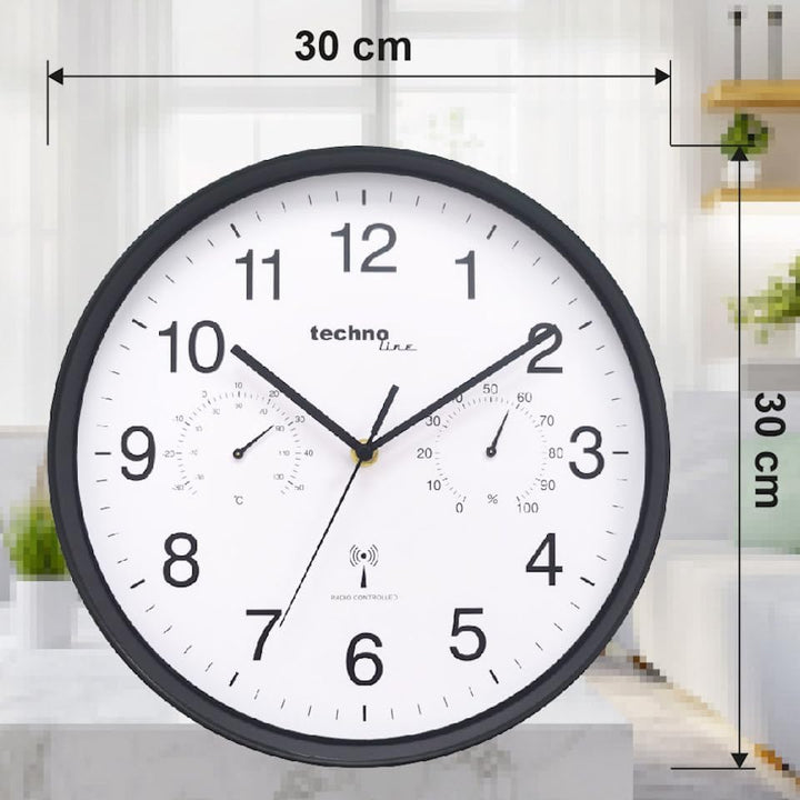 technoline WT8945 Funkwanduhr mit Temperaturanzeige und Luftfeuchteanzeige, 30 cm, schwarz 30 cm Sch