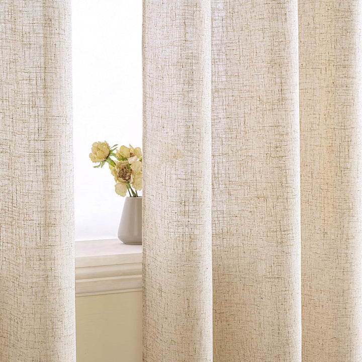 EMEMA Gardinen Vorhänge Leinenvorhang mit Ösen Voile Vorhang Leinenoptik Modern Halbtransparent für