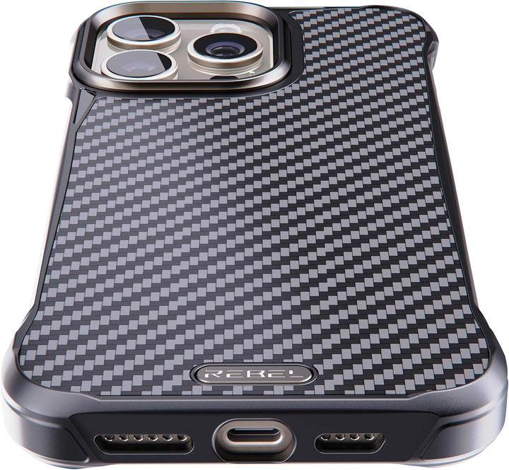 REBEL Schutzhülle für iPhone 15 Pro Max [Flex-Serie], freiliegende Seiten für Komfort, Aramidfaser,