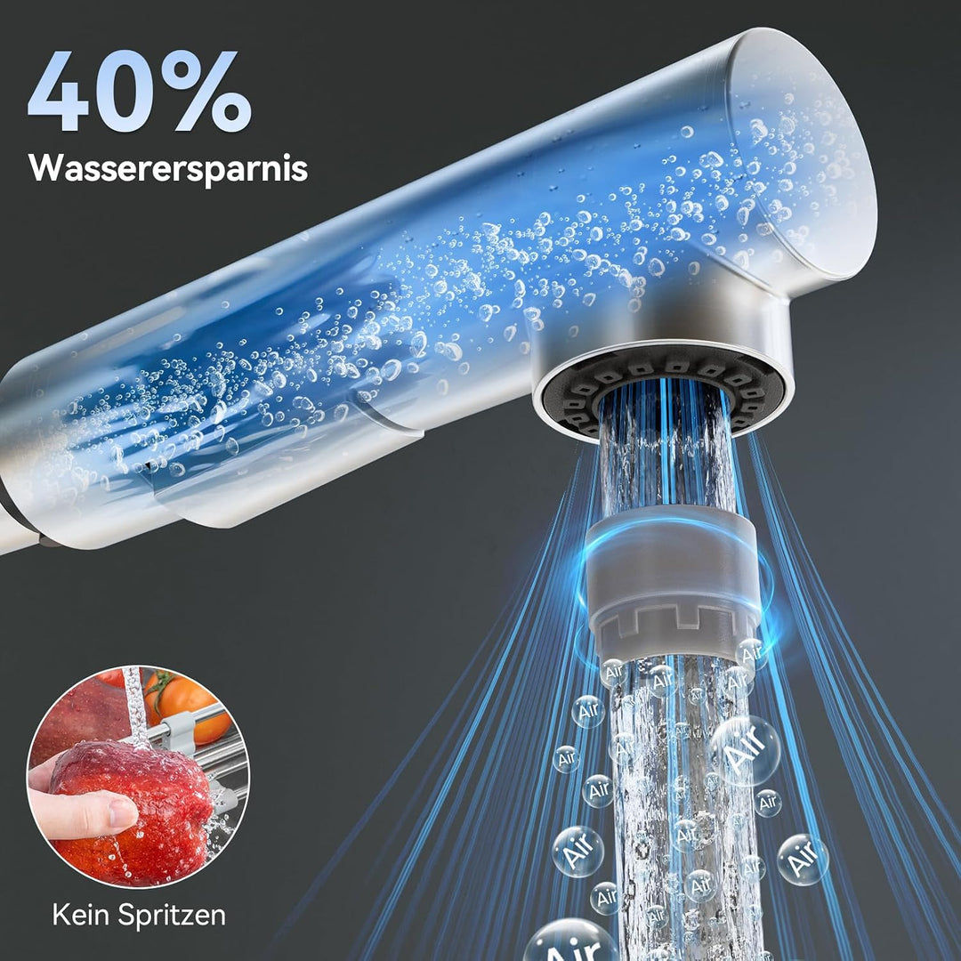 CECIPA Wasserhahn Küche Ausziehbar, Hochdruck Küchenarmatur Edelstahl, 360° Schwenk Armatur Küche, R
