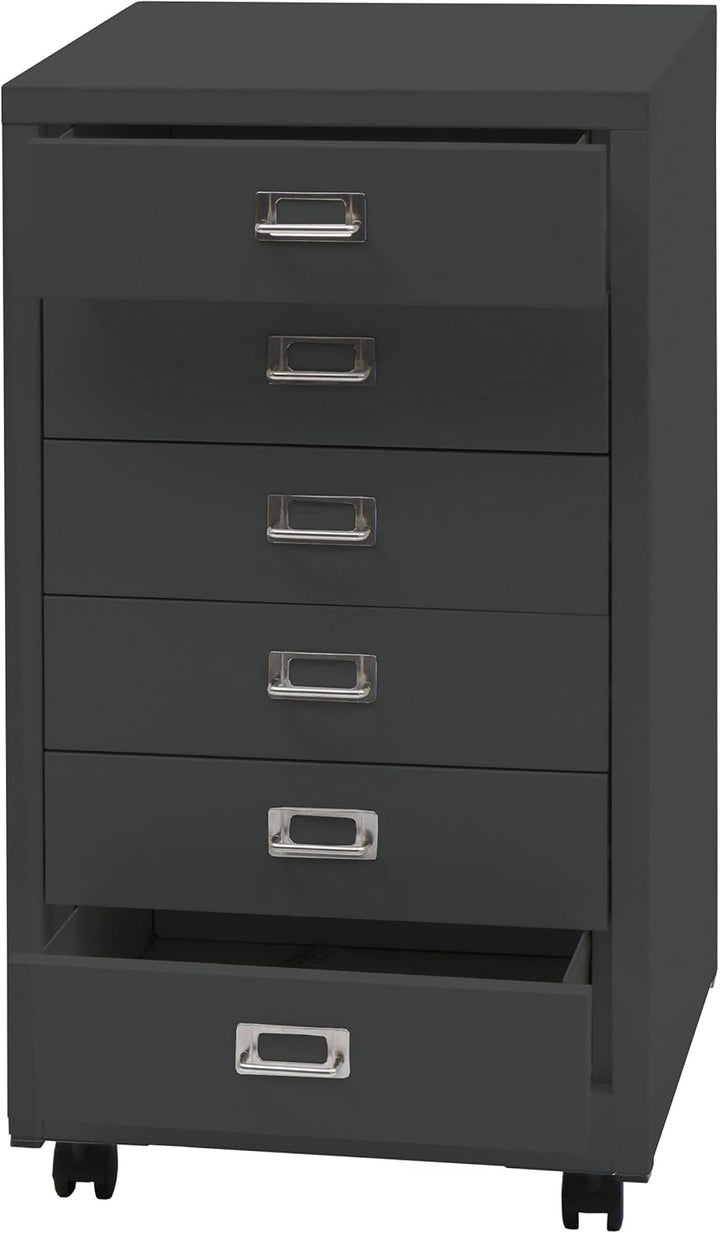 Rollcontainer HWC-L49AM, Schubladenschrank Stahlschrank Aktenschrank, Metall 75x40x41cm 6 Schubladen