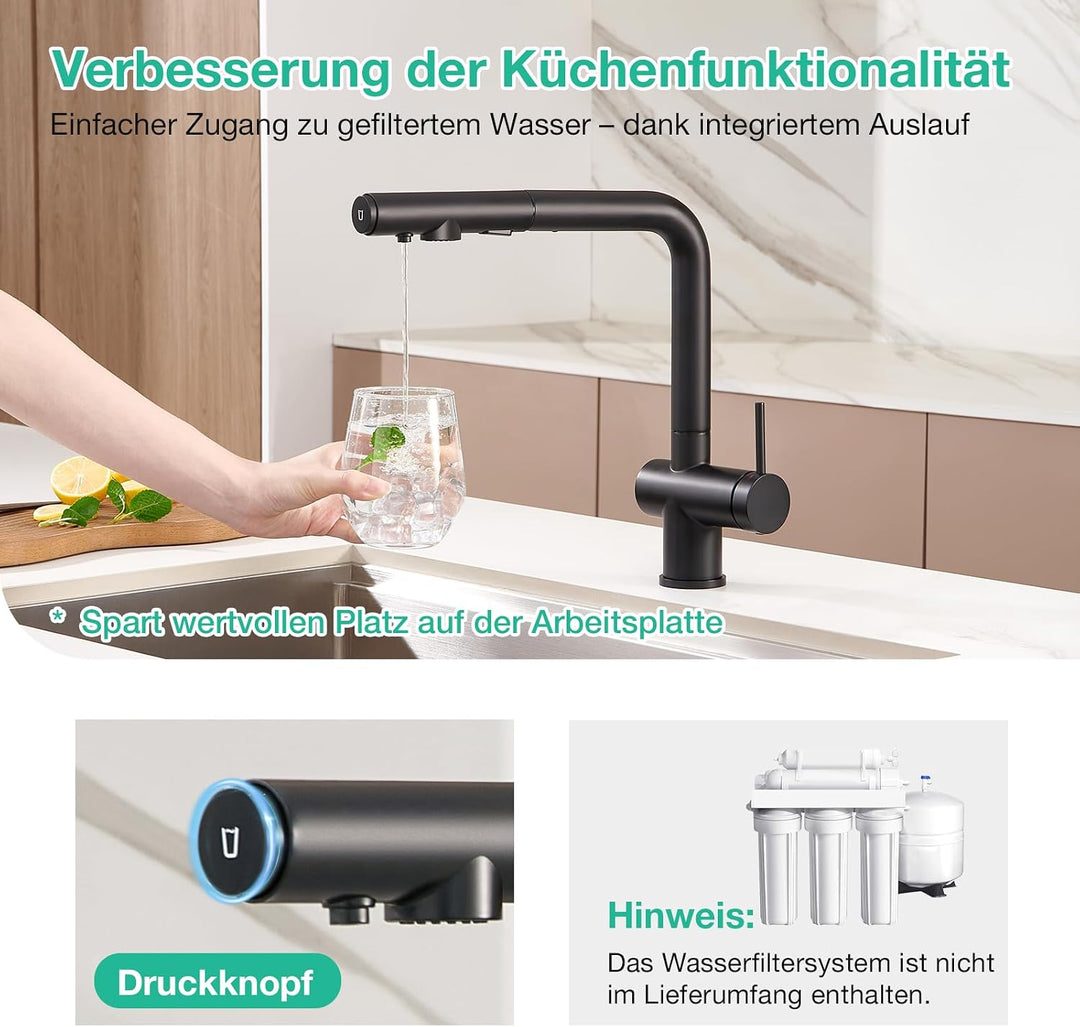 Faustina 3 Wege Küchenarmatur mit Brause ausziehbar, Einhebelmischer Armatur Wasserhahn Spültischarm