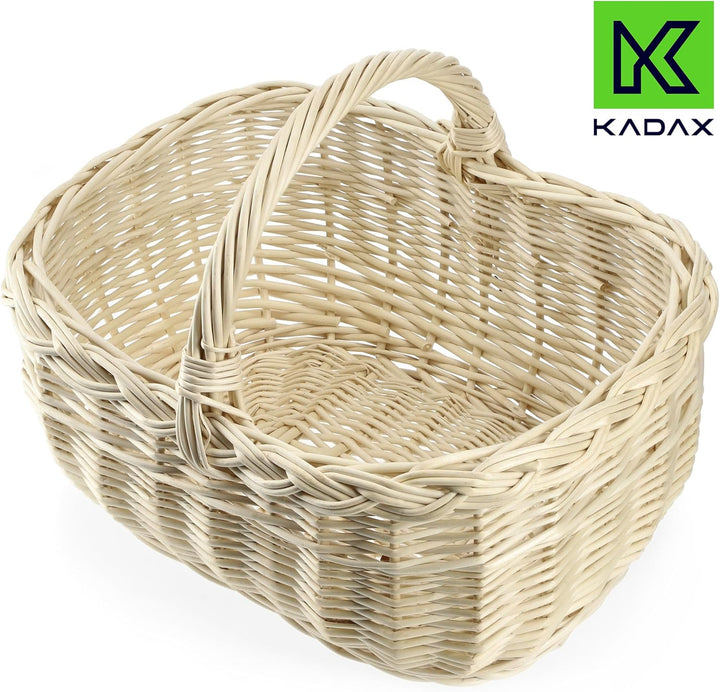 KADAX Weidenkorb für Pilze, Ovaler Korb zum Einkaufen, robuster Picknickkorb mit dem Henkelgriff, Fl
