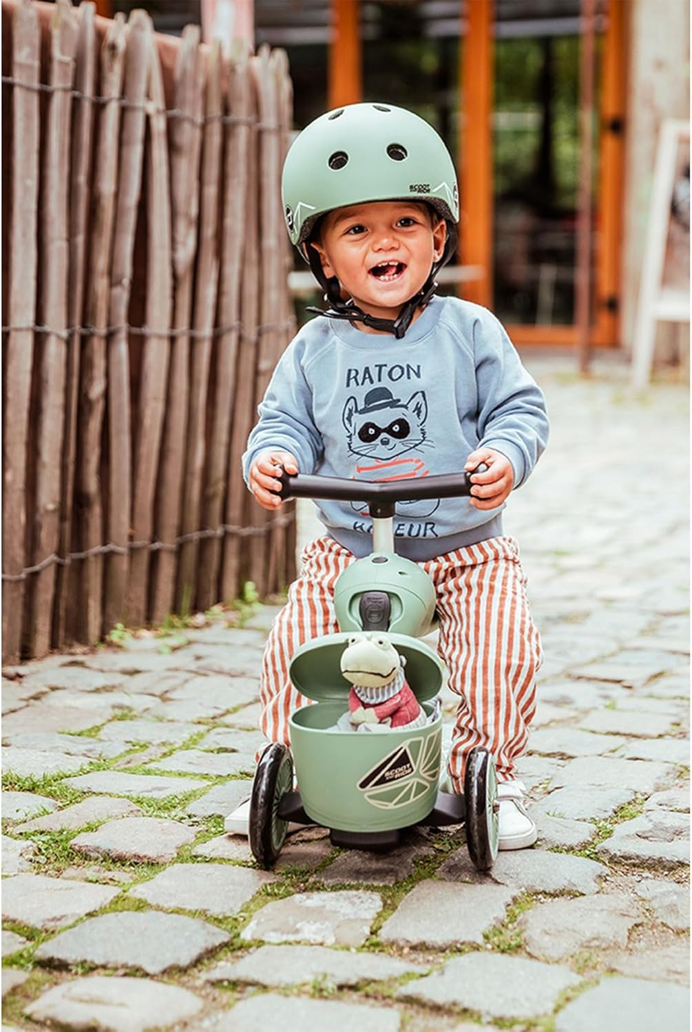 Scoot & Ride Unisex – Babys Highwaykick 1 Lifestyle Kickboard mit Sitz und Behälter… Green Lines, Gr