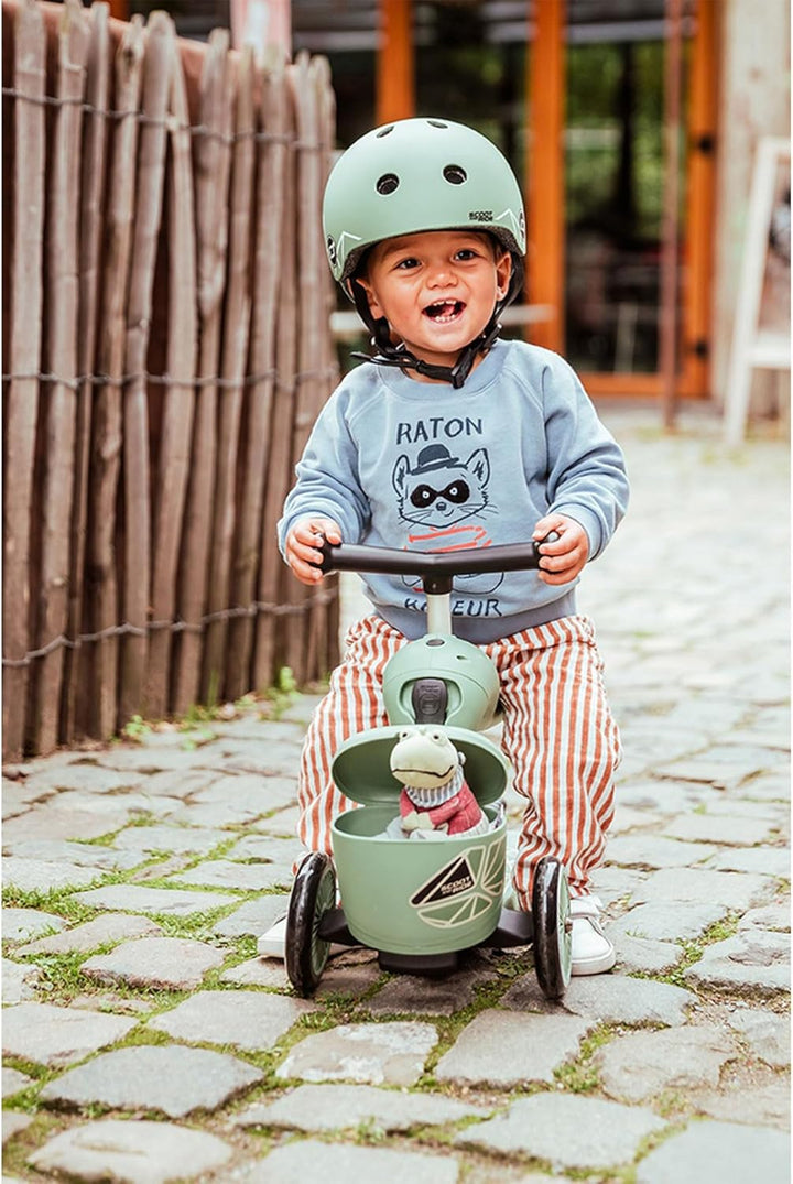 Scoot & Ride Unisex – Babys Highwaykick 1 Lifestyle Kickboard mit Sitz und Behälter… Green Lines, Gr