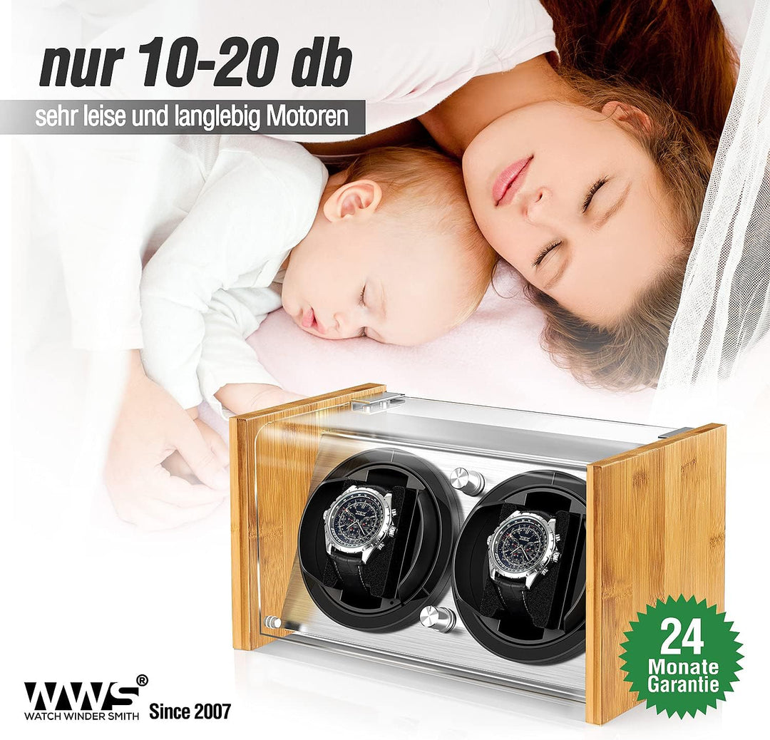 Watch Winder Smith Uhrenbeweger aus Bambusholz für 2 grossen Herren