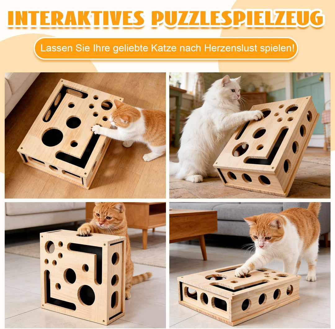 Katzenkratzpuzzle Anreicherungsbox, Katzen Kratzbrett, 30X25CM Holz Katze Nagelfeile Kratzanreicheru