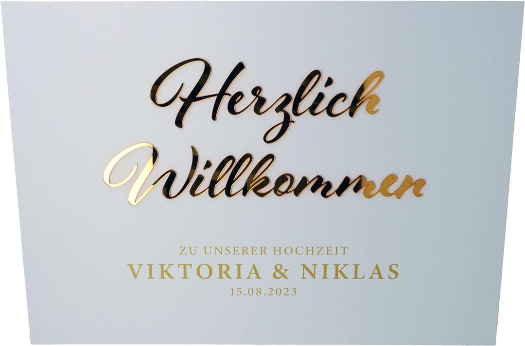 Goodtimes Willkommensschild Hochzeit mit persönlichen Namen & Datum 70x50 Gold