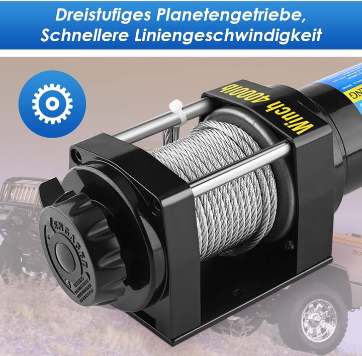 12V Elektrische Seilwinde mit Funkfernbedienung, Motorwinde Flaschenzug Hebezug, Elektrische Seilzug