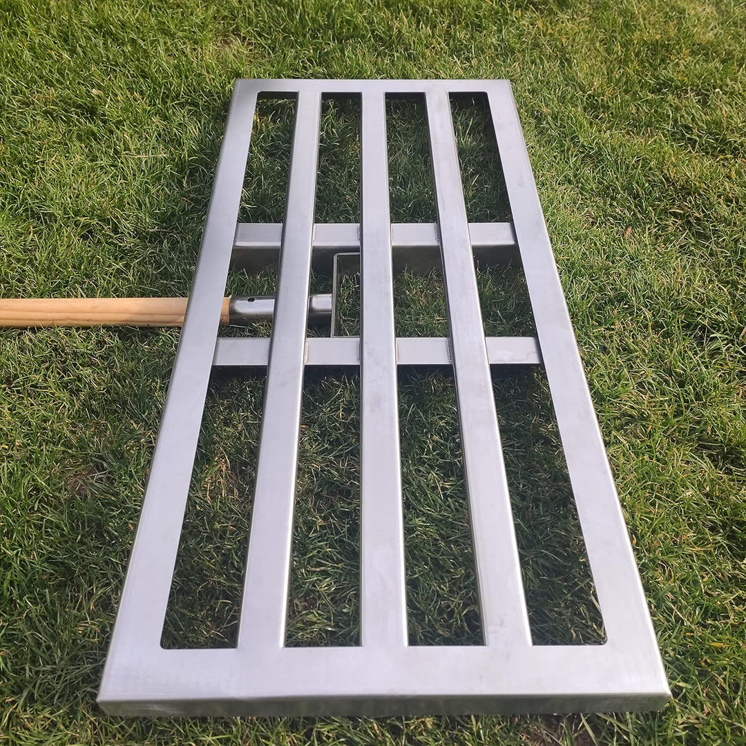 Profi Edelstahl Rasenrakel 75x35 cm – Lasercut aus einem Stück, Flächenebner zum Sanden, Abziehen &
