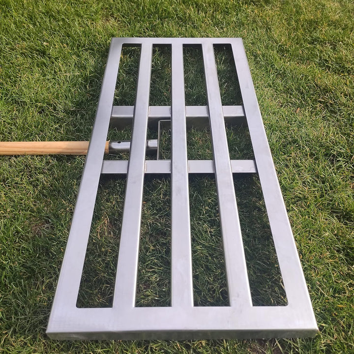 Profi Edelstahl Rasenrakel 75x35 cm – Lasercut aus einem Stück, Flächenebner zum Sanden, Abziehen &