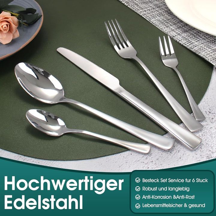 Besteckset 12 Personen,60 teilig Essbesteck Set mit Messer,Gabel,Löffel,Hochwertiges Edelstahl Spieg