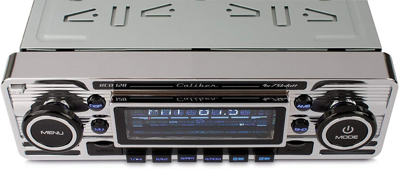 Caliber RCD120 Retrodesign Autoradio mit CD (SD Kartenslott, USB Anschluss) Chrome Silber