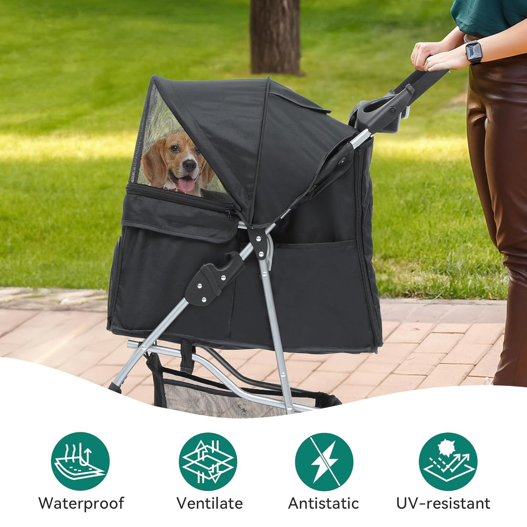 YITAHOME Hundewagen Haustiere Buggy bis 15kg, Hundebuggy mit Netzfenstern & Getränkehalter & Ablagek