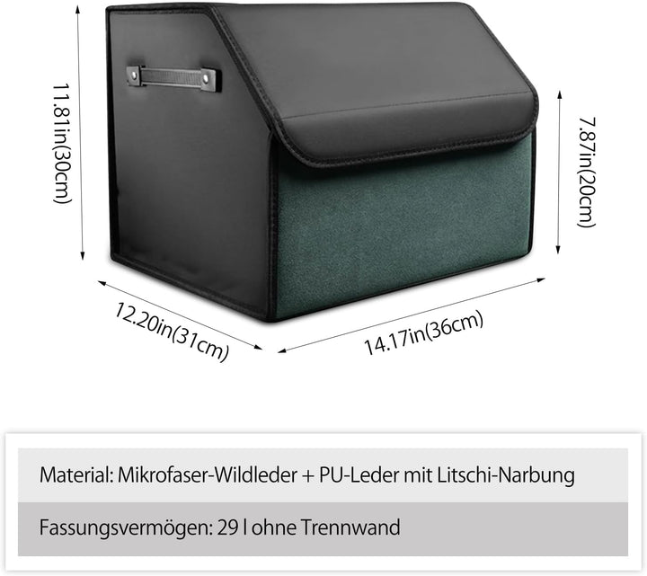 Ergocar Zusammenklappbarer Kofferraum Organizer, PU-Leder und Wildleder Aufbewahrungsbox für Autozub