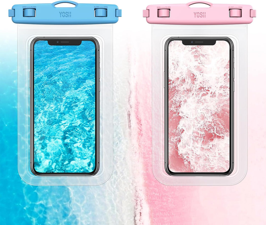 YOSH Blau und Rosa wasserdichte Handyhülle [2 Stück], 7 Zoll IPX8 Unterwasser Handyhülle, Wasserfest