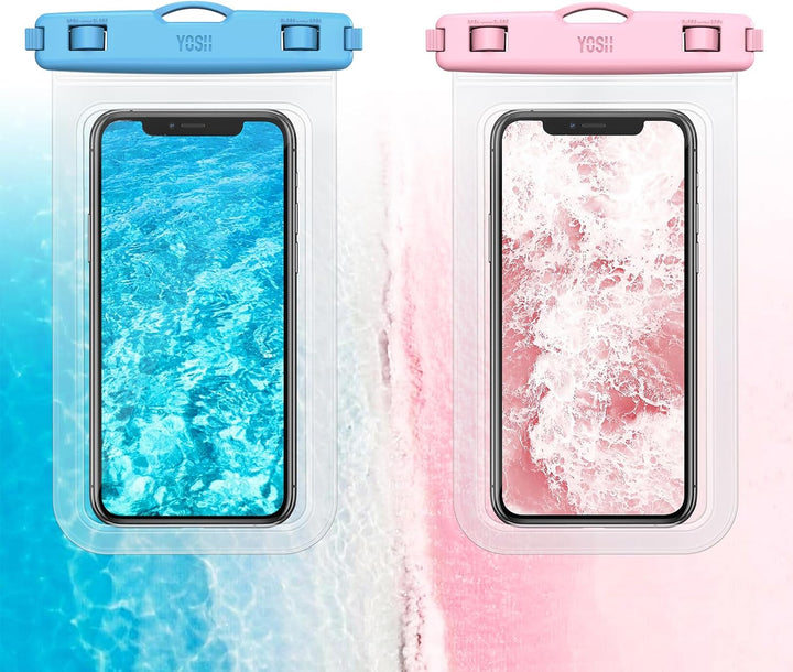YOSH Blau und Rosa wasserdichte Handyhülle [2 Stück], 7 Zoll IPX8 Unterwasser Handyhülle, Wasserfest