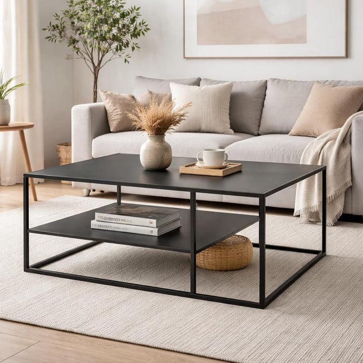 osoltus Cube Industrial Beistelltisch Couchtisch aus Metall schwarz 90x60x45 cm