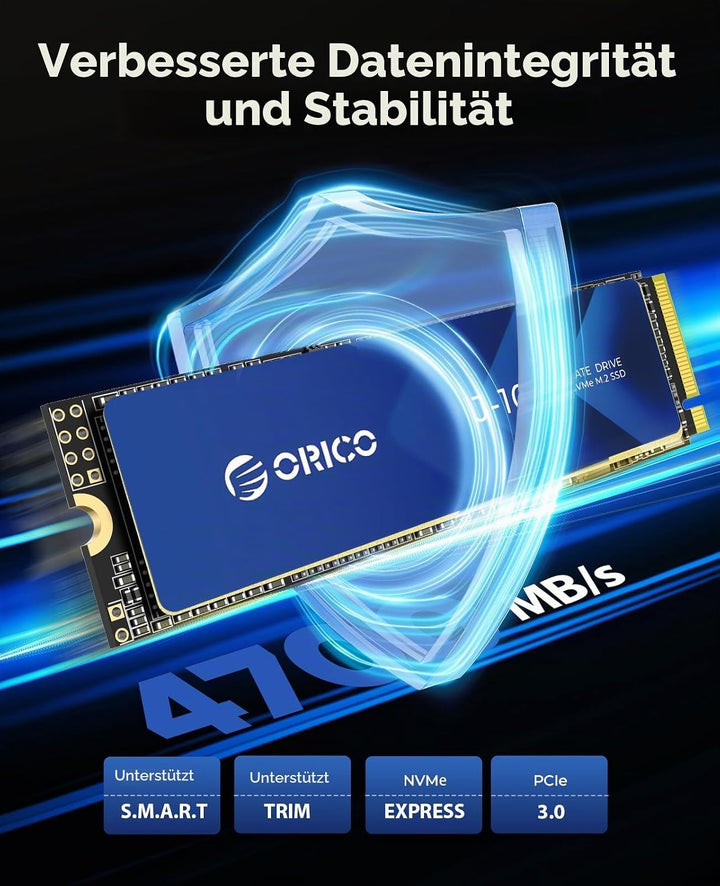 ORICO NVMe SSD M.2 512G PCIe Gen3.0x4 2280, 3D NAND Interne SSD mit Kühlkörper, bis zu 3100 MB/s,Int