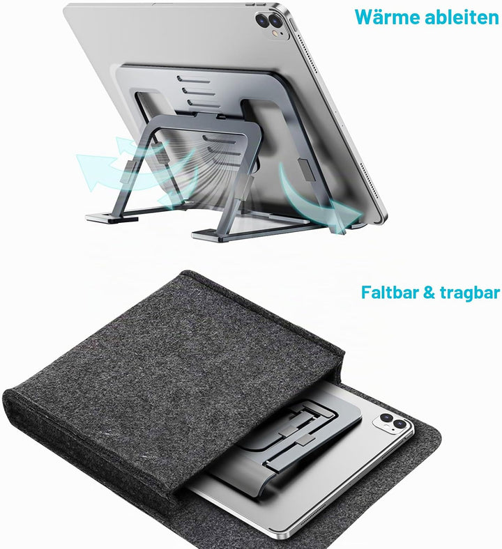 SHUOSUO Tablet Ständer Verstellbar &amp; Faltbar, Schlank Tragbarer Aluminium Tablet Halterung Halter Ti
