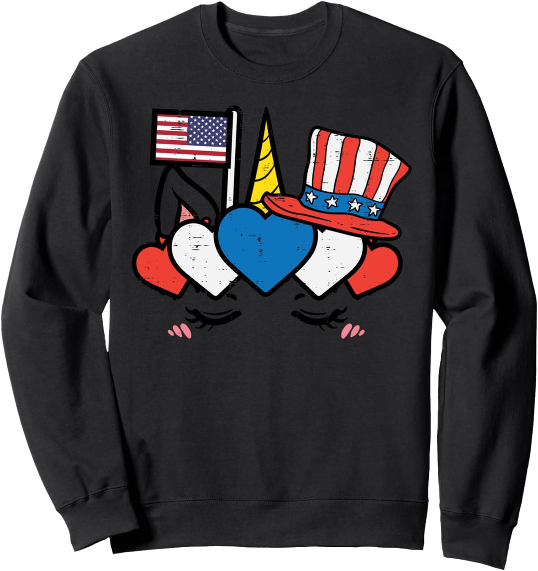 Unicorn Face US American Cute 4th Of July Fourth Baby Girls Sweatshirt