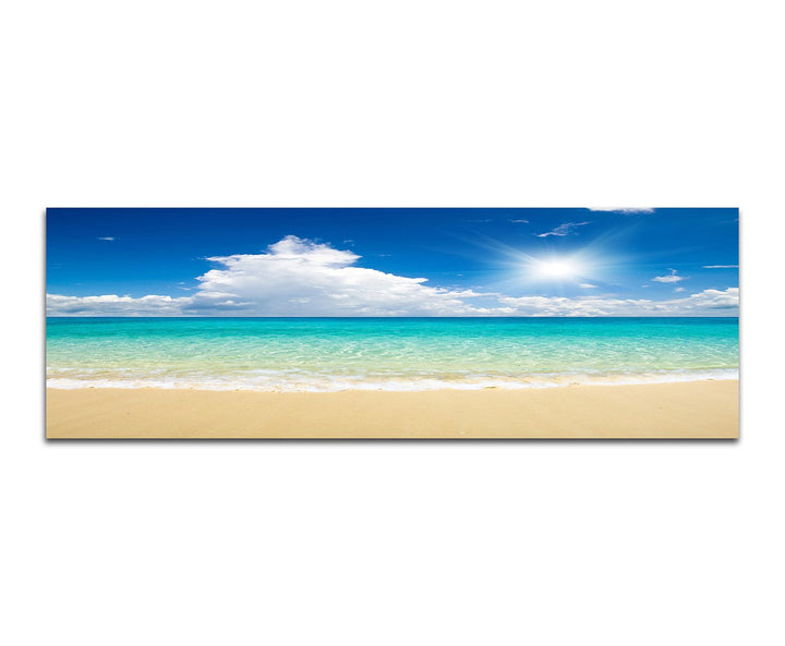 Paul Sinus Art Panoramabild auf Leinwand und Keilrahmen 150x50cm Sandstrand Meer Wolken Sonne Sommer