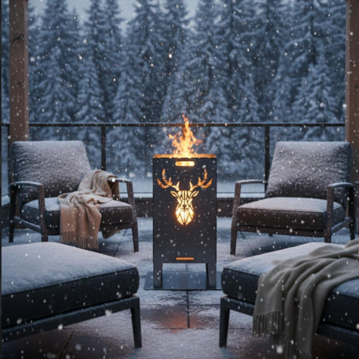 Feuertonne Hirsch & Löwe - Massive Feuerkorb Feuerschale aus Stahl Outdoor Firepit mit Motiv Stabil,