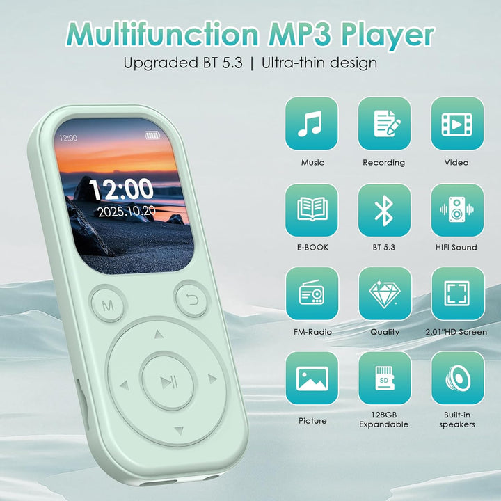 64 GB MP3-Player mit Bluetooth 5.3, tragbarer Musik-Player mit HiFi-Klangqualität und FM-Radio, 300