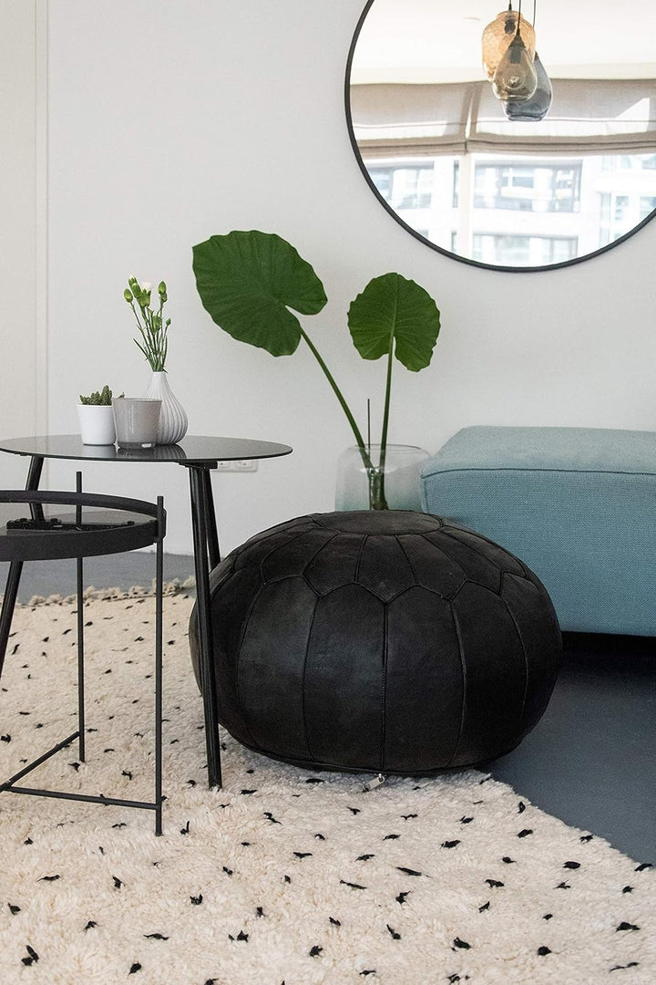 Poufs&Pillows Premium XL Echtleder Pouf - Handgefertigt - gefüllt geliefert - Ottoman Sitzsack Fussh