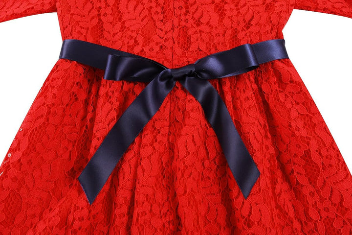 BONNY BILLY Mädchen Kleider Spitze Festlich Hochzeit Kinder Sommerkleid Winterkleid mit Schleife, Ro