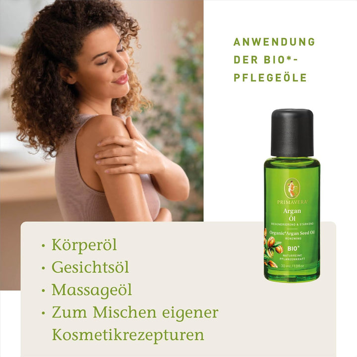PRIMAVERA Pflegeöl Arganöl bio 30 ml - naturreine Pflanzenkraft - Glasflasche - Aromaöl, Körperöl, N