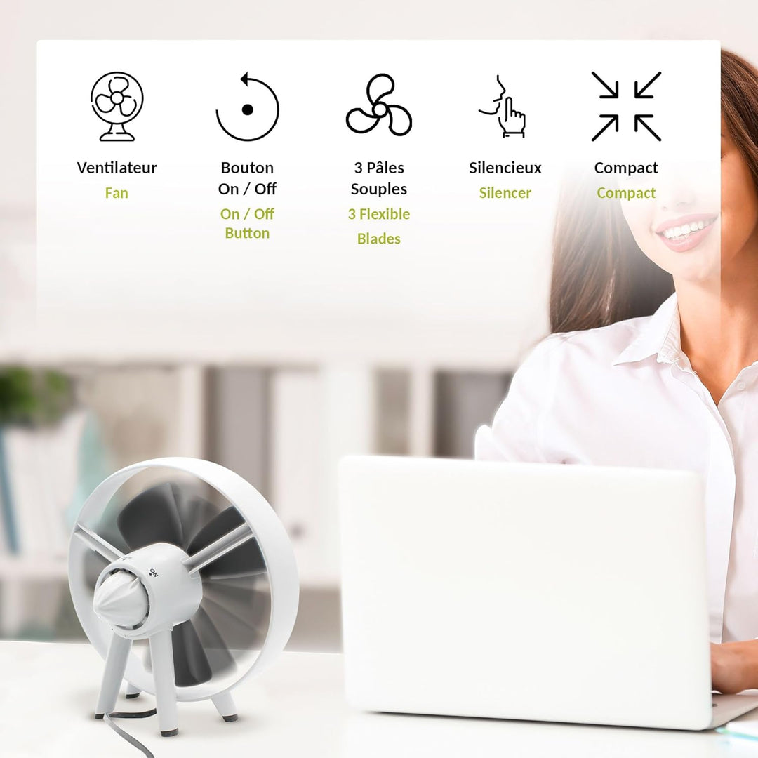 Ventilator für den Schreibtisch, Safe Blade zum Aufstellen, 3 Flügel aus weichem Gummi, Smart-Motor,