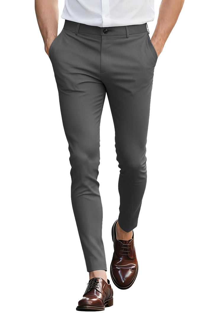 Herren Chino Hose Skinny Chinohose Casual mit Stretch Designer Hose Stoffhose, 30W / 30L Grau 3482