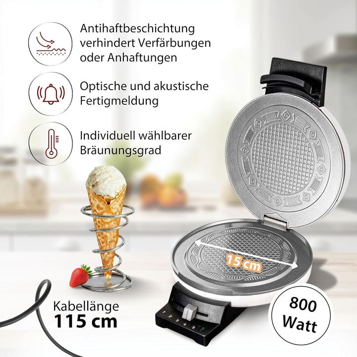 Cloer 281 Hörncheneisen für hauchdünne, knusprige Hörnchen, 800 W, Backfläche 15 cm Durchmesser, sch