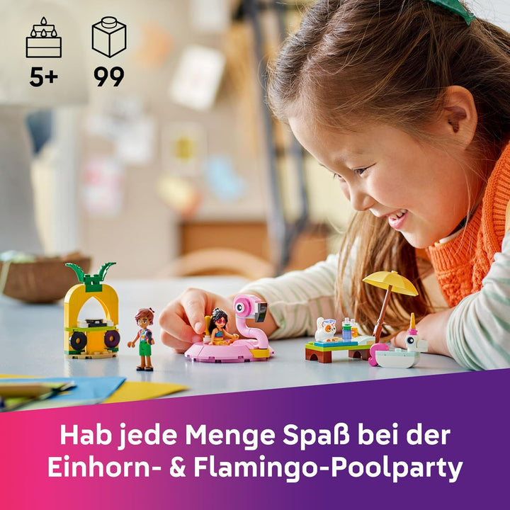 LEGO Friends Poolparty mit Einhorn und Flamingo - Spielzeug mit Tier Schwimmtieren, 2 Minifiguren, K